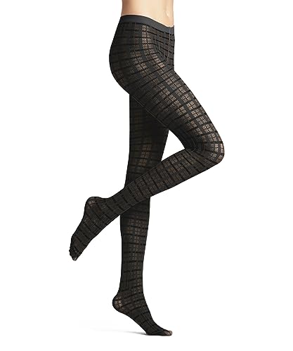 FALKE Damskie rajstopy Powder Check zrównoważony nylon półprzezroczysty wzór 1 sztuka rajstopy, szare (antracyt 3529), M-L, szary (Anthracite 3529), M-L
