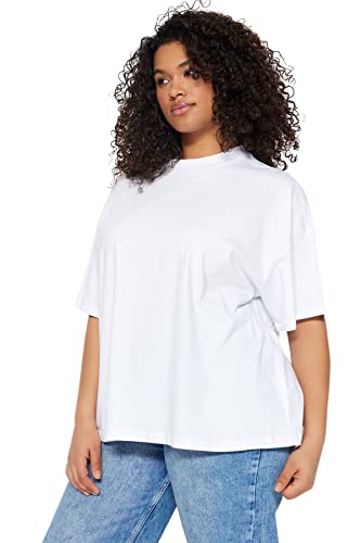 Trendyol Damska koszulka oversize basic z okrągłym dekoltem z dzianiny plus size, biały, 4XL Duże Rozmiary