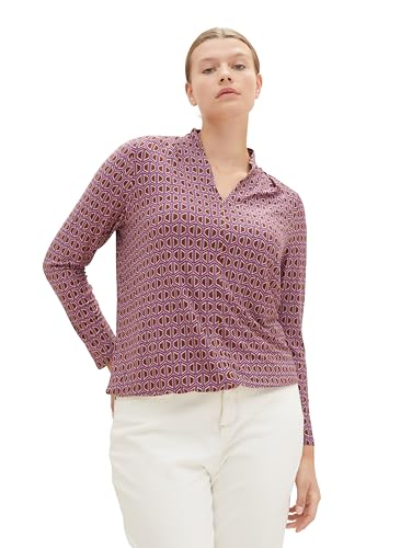 TOM TAILOR Damska koszulka z długim rękawem Plussize, 33989 - Brązowy nadruk geometryczny, 52
