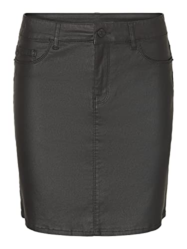 VERO MODA Vmseven Mr Short Coated Skirt Ptt Noos PU spódnica damska, czarny, M wąska talia