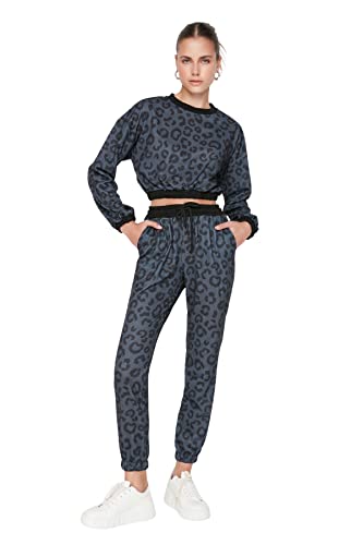 Trendyol Damskie spodnie dresowe o normalnej talii skinny fit Basics, Czarny, M