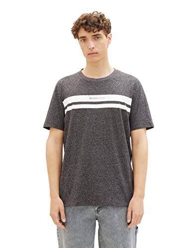 TOM TAILOR Denim Męski T-shirt z nadrukiem w paski i logo, 10723-czarny Non-solid, S