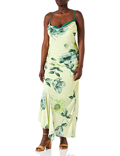 PINKO Damska sukienka Longiano Abito Crepe De Chine, Hs4_mult.żółty/zielony, 34 PL