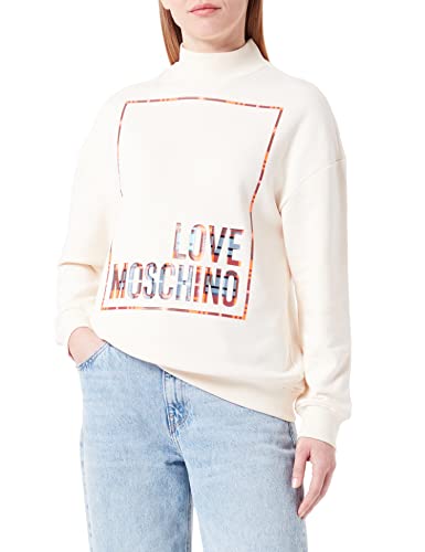 Love Moschino Damska bluza z wysokim dekoltem z błyszczącym logo, kremowa, 40, Krem, 40
