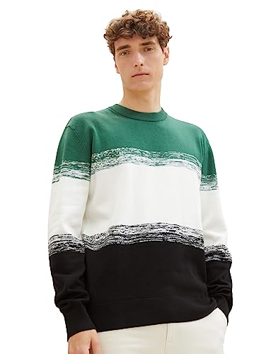 TOM TAILOR Denim sweter męski, 32773 – zielone czarne paski gradientowe, XL