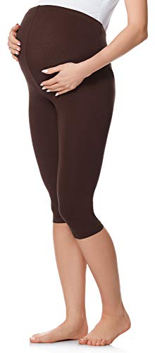 Be Mammy 3/4 Bawełniane Legginsy Ciążowe BE20-229 (Brązowy, S)