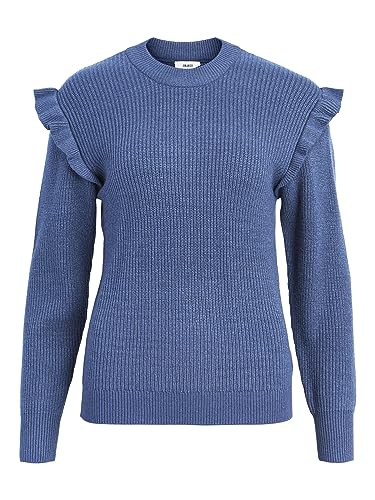 Object Damski sweter OBJMALENA L/S Ruffle NOOS, Bijou Blue/Szczegóły: melanż, L, Bijou Blue/Szczegóły: melanż, L