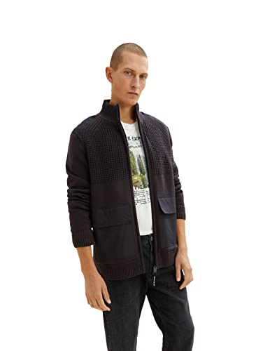 TOM TAILOR Męskie Kardigan z pluszowym futerkiem 1033530, 29999 - Black, L