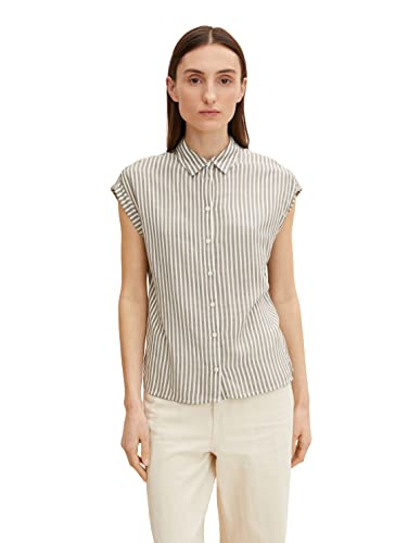 TOM TAILOR Damski bluzka w paski 1031667, 29859 - Olive White Stripe Woven, 34