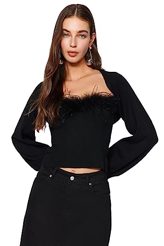 Trendyol FeMan Slim Fit Basic Sweetheart dzianinowy kardigan, czarny, M, Czarny, M