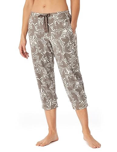 Schiesser Damskie spodnie do spania 3/4 długie krótkie mieszanka modalu + relaks, beżowe kwiaty, 38, Beige Floral