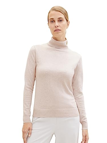 TOM TAILOR Damski sweter Basic z golfem, 20737-desert Sand Melange, M