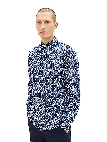 TOM TAILOR Męska koszula ze wzorem Regular Fit Stretch, 32328-dusty Dark Teal Tonal Design, 3XL