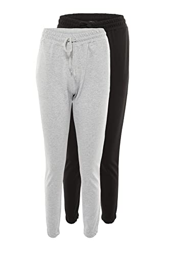 Trendyol Damskie spodnie dresowe o normalnej talii Skinny Fit Jogger, Szary/czarny, XL