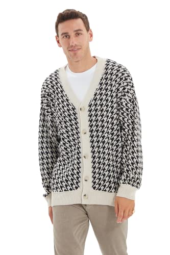 Trendyol Męski męski kardigan oversize basic dekolt w serek kardigan marynarka, BEŻOWY, S