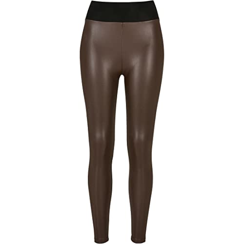 Urban Classics Damskie legginsy ze sztucznej skóry z wysokim stanem, spodnie sportowe dla kobiet z szerokim pasem, dostępne w 4 wariantach kolorystycznych, rozmiary XS - 5XL, brązowy, XXL