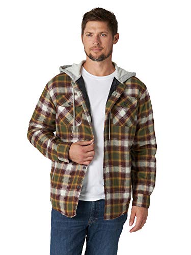 Wrangler Męska kurtka męska z długim rękawem, pikowana, flanelowa kurtka z guzikami z kapturem, olive night, M