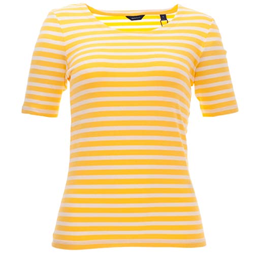 GANT Damska koszulka w paski, 1 x 1 Rib LSS, Canary Yellow, Standard, Canary yellow, M