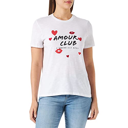 ONLY Women's ONLBONE REG S/S Heart TOP Box JRS T-Shirt, Bright White/Print:Amour, M (2 sztuki)