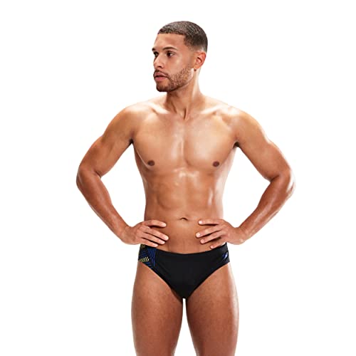 Speedo Męskie 7 cm Tech Panel Brief, Czarny/Chroma Niebieski/Spritz, 32, Czarny/chromowo-niebieski/Spritz, 4