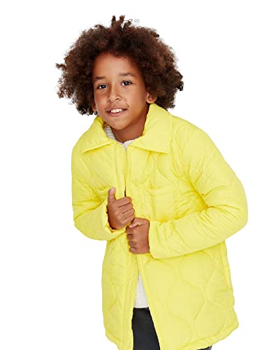 Trendyol Herren Regular Zweireihig Plain Webstoff Winterjacke Płaszcz dziecięcy, Żółty, 3–4 años