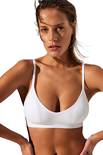 Trendyol Damska bielizna bez fiszbin dzianinowy biustonosz, biały, M