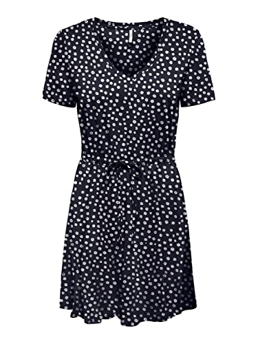 ONLMAY S/S krótka sukienka z dekoltem w serek JRS NOOS, Night Sky/Aop:lea Flower, M