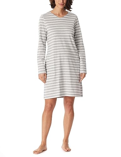 Schiesser Damska koszulka z długim rękawem 100% bawełna Sleepshirt Bigshirt z kieszeniami Nightwear koszula nocna, szary melanż, 46, Grau Melange, 46