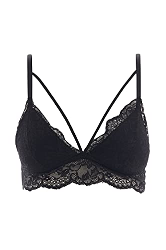 DeFacto Bralette koronkowy biustonosz damski - miękki i oddychający biustonosz (czarny, XL), czarny, XL