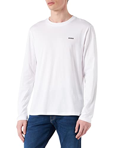 HUGO Męska koszulka z długim rękawem Derol222 z bawełny dżersej z nadrukiem logo, White100, XS