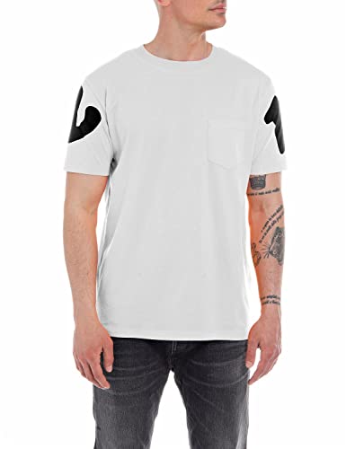Replay Męski T-shirt z krótkim rękawem z nadrukiem XXL, Optical White 001, XL