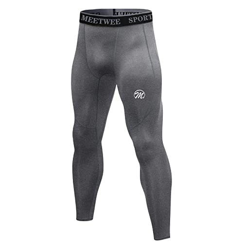 MEETWEE Męskie legginsy kompresyjne, rajstopy do biegania chłodne suche warstwa bazowa spodnie sportowe do treningu joggingu, Szary-długi, XXL