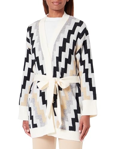 aleva Damski otwarty kardigan z dzianiny 15525118-AL04, wełniany biały wielokolorowy, XL/XXL, Wełna biała, wielokolorowa, XL-XXL