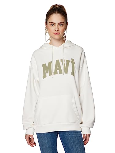 Mavi Damski sweter regularny bluza z kapturem logo na klatce piersiowej, Antique White, L