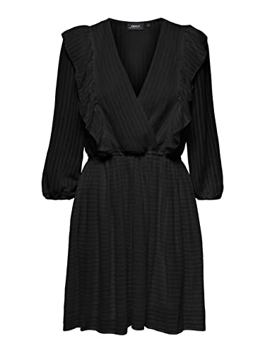 ONLY Women's ONLLONDON 3/4 Ruffle Dress NOOS WVN sukienka, czarna, XS, czarny, XS
