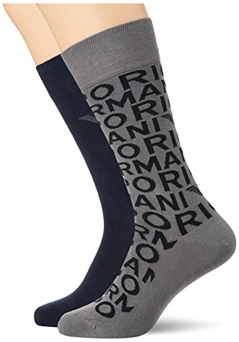 Emporio Armani Męskie krótkie skarpety na co dzień, 2-pak, Morski/antracytowy szary, rozmiar uniwersalny