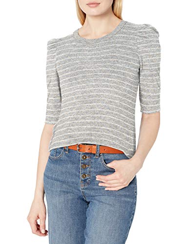 Daily Ritual Top miękka dzianina z bufiastymi rękawami 3/4 kobiet szary/biały, rzędy, L