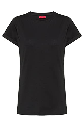 HUGO Damska koszulka The Plain Tee z bawełny jersey z nadrukiem logo, czarny (Black1), L