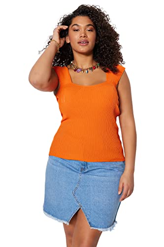 Trendyol Damska dopasowana podstawowa dzianina z kwadratowym kołnierzem plus size bluzka, pomarańczowa, 3XL, pomarańczowy, 3XL