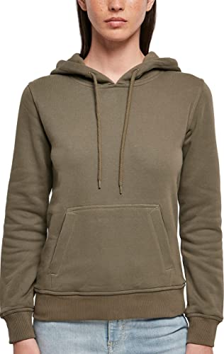 Build Your Brand Damski sweter z kapturem ze 100% bawełny ekologicznej dla kobiet, damska bluza z kapturem w kolorze czarnym lub białym, rozmiary XS - 5XL, oliwkowy, S