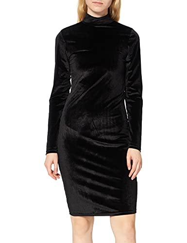 Urban Classics Damska sukienka z długim rękawem z aksamitu stretch, sukienka wieczorowa z kołnierzem, dopasowana do figury, sukienka mini, elegancka i elegancka, rozmiar XS do 5XL, czarny, 5XL