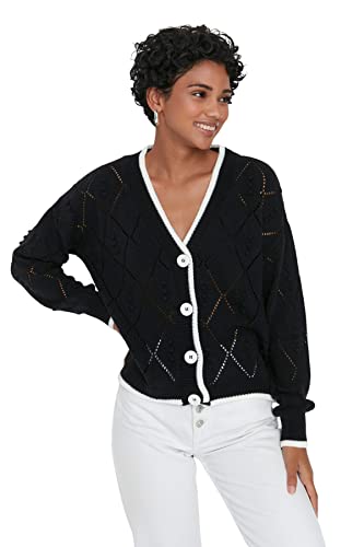 Trendyol Damski regularny kardigan z dzianiny z dekoltem w serek, Czarny, S