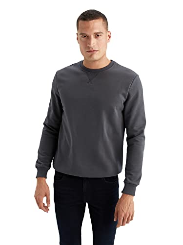 DeFacto Sweter z długim rękawem męski - okrągły dekolt bluza męska (antracytowy, M), anthra, M