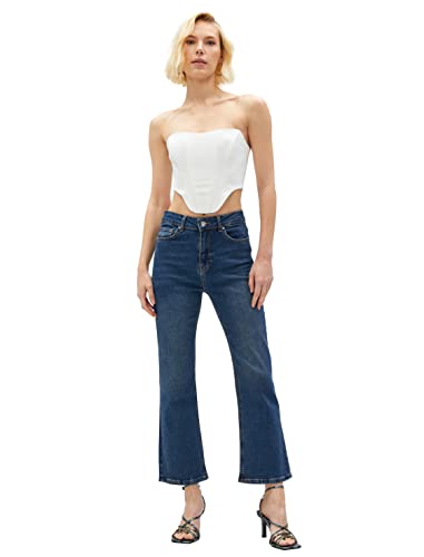 Koton Damskie spodnie jeansowe z nogawkami - Victoria Crop Jean, Mid Indigo (Mid)