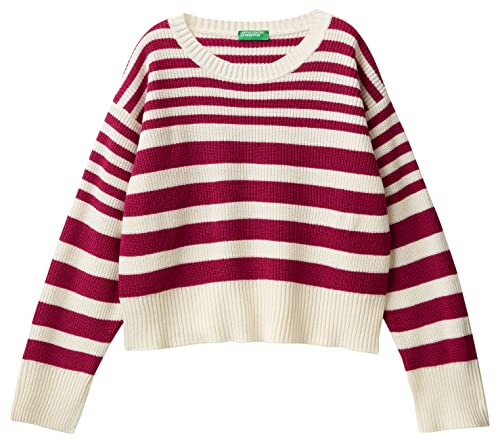 United Colors of Benetton Koszulka damska G/C M/L 122ne104p sweter, fuksja w paski 68 m, L, Wzór w paski fuksja 68 M, L