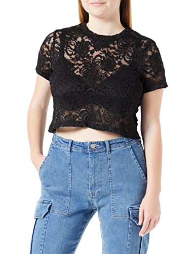ONLY Women's ONLALBA S/S Cropped TOP JRS T-Shirt, Black, XS, czarny, XS