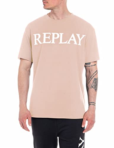 Replay T-shirt męski z krótkim rękawem z nadrukiem logo, 611 Skin, XXL