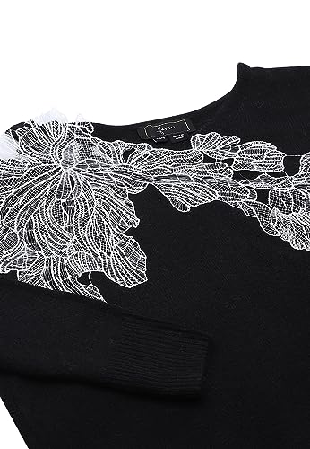 faina Damski sweter z dzianiny bez ramiączek z nieregularnym haftem koronkowym, czarny, rozmiar XS/S, czarny, XL