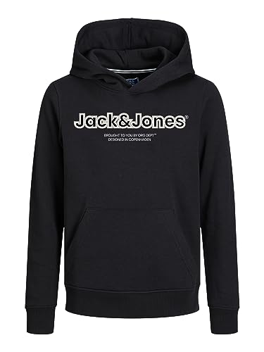 JACK&JONES JUNIOR Chłopięca bluza z kapturem Jorlakewood Sweat Hood Bf Jnr, Czarny/szczegóły: jj Print, 140