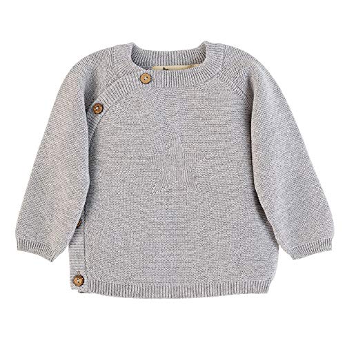 Sterntaler Unisex dziecięca kurtka dziergana GOTS z bocznym zapięciem na guziki i motywem gwiazdy, jasnoszary Mel., 80